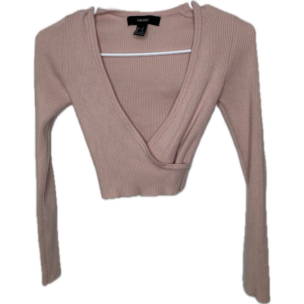 Forever 21 Women’s Knit Ribbed Cropped Crossover Top Blush S - Picture 2 of 8